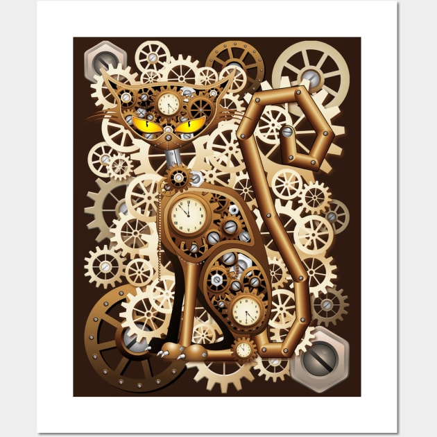 Steampunk Cat Vintage Style Wall Art by BluedarkArt